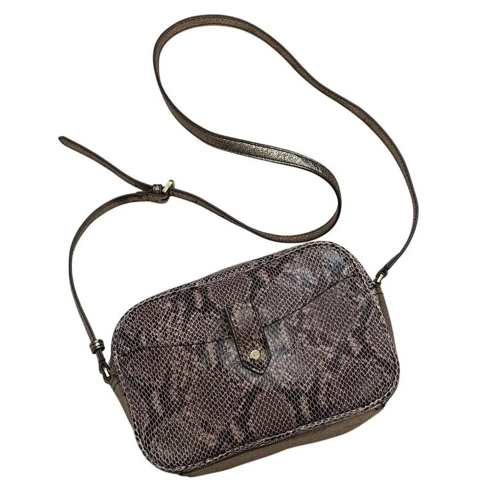 G.I.L.I Snake Embossed Leather Rose Gold Shimmer Crossbody Purse Camera Bag